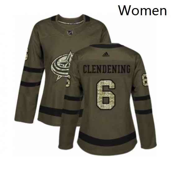 Womens Adidas Columbus Blue Jackets 6 Adam Clendening Authentic Green Salute to Service NHL Jersey